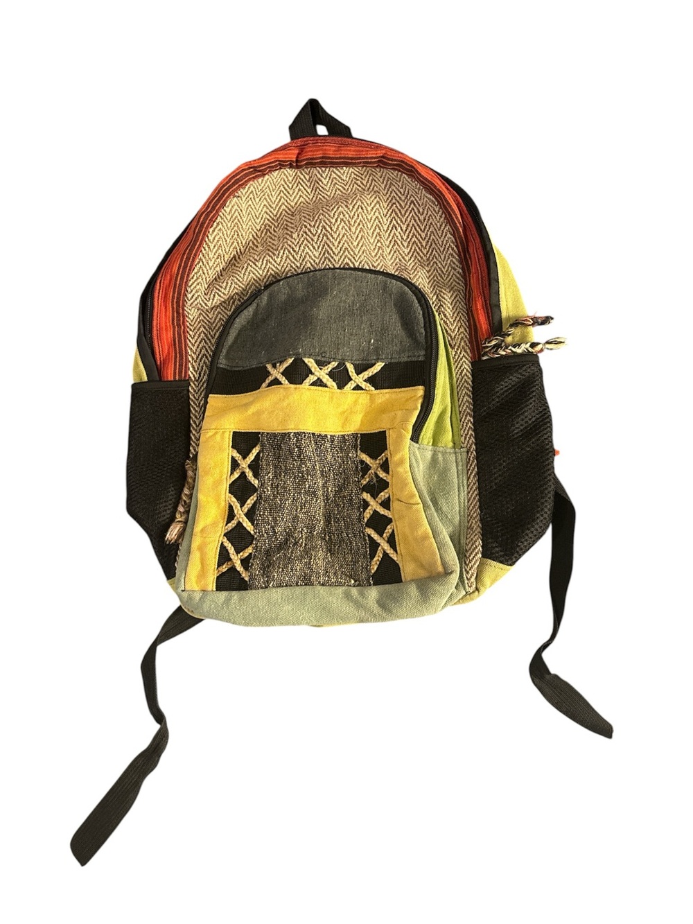 Multicolor Men's Patchwork Backpack with Yellow Accents